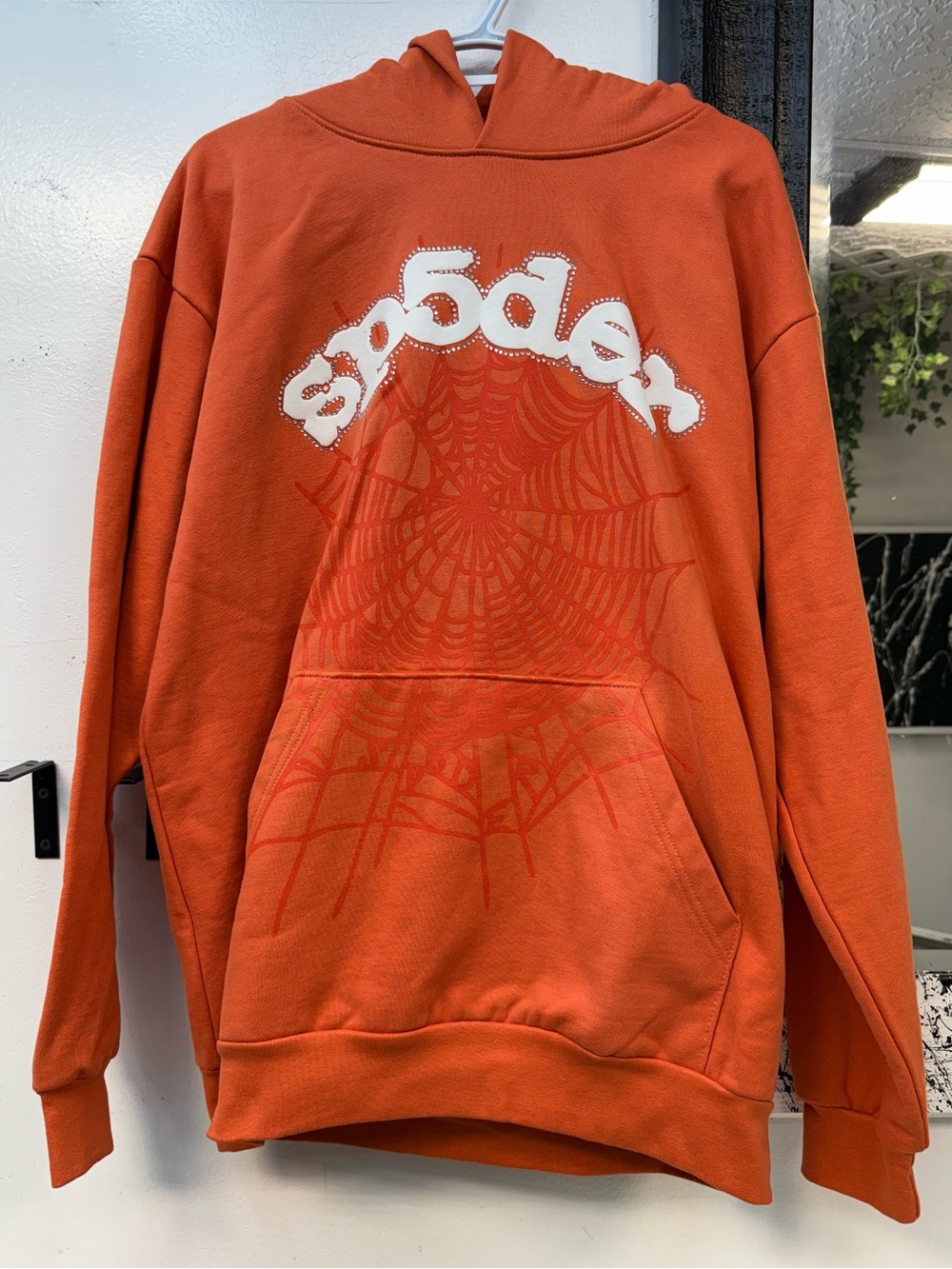 Sp5der faded Orange rhinestone Hoodie